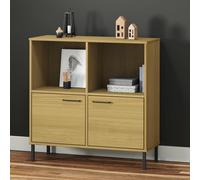 vidaXL Librería patas de metal OSLO madera maciza marrón 90x35x90,5 cm