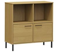 vidaXL Librería Oslo patas de metal madera maciza marrón 90x35x90,5 cm
