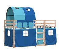 vidaXL Litera doble Madera maciza de pino 90x190 cm con cortinas Azul