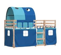 vidaXL Litera doble con cortinas de madera maciza de pino azul 90x200 cm