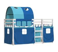 vidaXL Litera con Cortinas Madera Maciza de Pino Azul 90x200 cm, Cama, Estructura de Cama, litera Baja, Muebles de Dormitorio, litera Doble