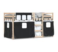 vidaXL Litera con cortinas madera maciza pino blanco y negro 80x200 cm