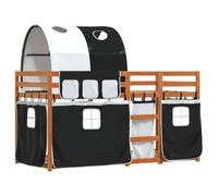 vidaXL Litera doble con cortinas madera maciza pino Blanco y Negro 90x190 cm