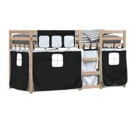 vidaXL Litera con cortinas madera maciza de pino 90x190 cm blanco y negro