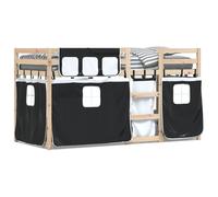 vidaXL Litera con cortinas madera maciza pino blanco y negro 90x200 cm