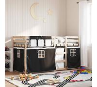 vidaXL Litera con cortinas madera maciza pino blanco y negro 90x200 cm