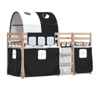 vidaXL Litera baja con cortinas madera maciza pino blanco y negro 90x200 cm
