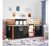 vidaXL Litera con cortinas madera maciza pino blanco y negro 90x200 cm
