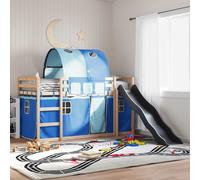 vidaXL Litera con tobogán y cortinas azul 80x200 cm