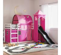 vidaXL Litera con tobogán y cortinas rosa 90x200 cm