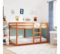 vidaXL Litera doble infantil Madera maciza de pino marrón cera 90x190 cm