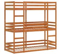 vidaXL Litera triple Madera maciza de pino Marrón cera 90x190 cm 3 niveles para niños