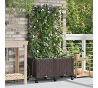 vidaXL Maceta de jardín con riego y ruedas 2 uds. Marrón PP
