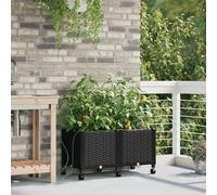 vidaXL Maceta de jardín con riego y ruedas 2 uds. Negro PP