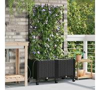 vidaXL Maceta de jardín con riego y ruedas 2 uds. Negro PP