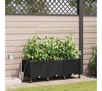 vidaXL Maceta de jardín con riego y ruedas 3 uds. Negro PP