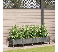 vidaXL Maceta de jardín con riego y ruedas 4 uds. Gris Claro PP