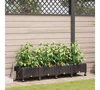 vidaXL Maceta de jardín con riego y ruedas 4 uds. Marrón PP