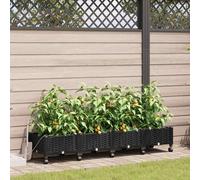 vidaXL Maceta de jardín con riego y ruedas 4 uds. Negro PP