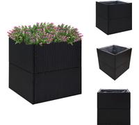 vidaXL Maceta negra de 80x80x80 cm, fabricada en polirratán - Macetas y jardineras
