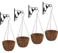 vidaXL Macetas colgantes con soportes y macetas interiores, juego de 4 unidades, color , acero