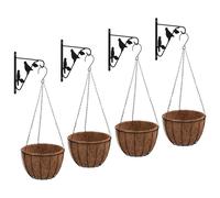vidaXL Macetas colgantes con soportes y macetas interiores, juego de 4 unidades, color , acero