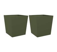 vidaXL Macetas para plantas, 2 unidades, color verde oliva, 50x50x50 cm, acero