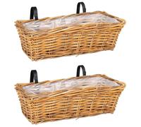 vidaXL Macetero colgante, cesta, 2 unidades, color marrón natural, 48 x 22 x 15 cm
