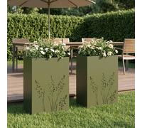 vidaXL Macetero de Jardín 2 uds. Verde oliva 50 x 30 x 75 cm