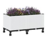 vidaXL Macetero de Jardín con Ruedas Blanco 80 x 40 x 48 cm PP