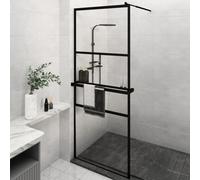 vidaXL Mampara ducha con estante vidrio ESG y aluminio negro 80x195 cm