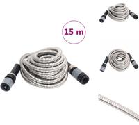 vidaXL Manguera de jardín con boquilla pulverizadora, color plateado, 0,6", 15 metros, acero inoxidable - Mangueras de jardín