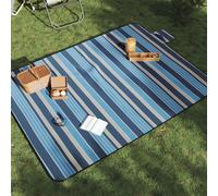 vidaXL Manta de picnic plegable terciopelo rayas azul blanco 200x150cm