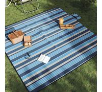 vidaXL Manta de picnic plegable terciopelo rayas azul blanco 200x200cm