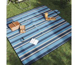 vidaXL Manta de picnic plegable terciopelo rayas azul blanco 200x200cm