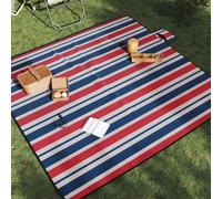 vidaXL Manta de picnic plegable terciopelo rayas rojo azul 200x200 cm