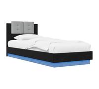 vidaXL Marco de cama con cabecero de madera de roble negro, elegante marco de cama, diseño rectangular, luz USB integrada, cabecero moderno, muebles para dormitorio, configuración minimalista