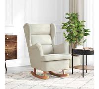 vidaXL Mecedora con respaldo alto de terciopelo crema y madera maciza