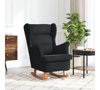 vidaXL Mecedora con respaldo alto de terciopelo negro y madera maciza