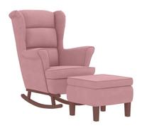 vidaXL Mecedora con Respaldo Alto de Terciopelo Rosa y Madera Maciza