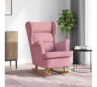 vidaXL Mecedora con respaldo alto de terciopelo rosa y madera maciza