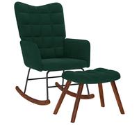 vidaXL Mecedora con taburete de terciopelo verde oscuro