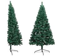 vidaXL Medio Árbol de Navidad Artificial con Soporte Decoración Adornos Festivos Navideño Vacaciones Patio Interior Exterior PVC Verde 120 cm