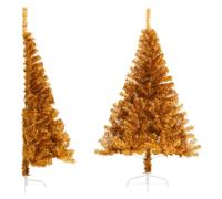 vidaXL Medio árbol de Navidad artificial con soporte PET dorado 120 cm