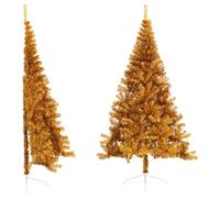 vidaXL Medio árbol de Navidad artificial con soporte PET dorado 240 cm