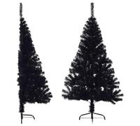 vidaXL Medio árbol de Navidad artificial con soporte e iluminación PVC 150 cm negro