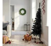 vidaXL Medio árbol de Navidad artificial con soporte PVC negro 150 cm