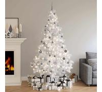 vidaXL Medio árbol de Navidad con luces y bolas blanco 120 cm