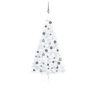 vidaXL Medio árbol de Navidad con luces y bolas blanco 150 cm