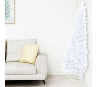vidaXL Medio árbol de Navidad con luces y bolas blanco 150 cm
